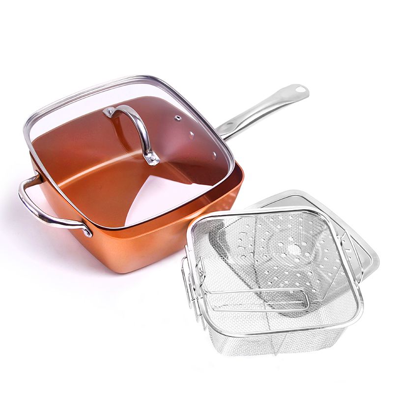 Сковорідка глибока квадратна фритюрниця пароварка 8 в 1  з мідним покриттям 24 см  П